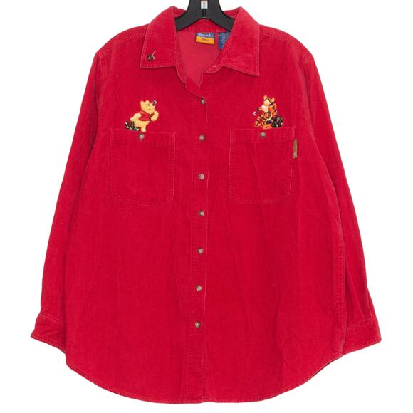 Vintage Disney Winnie Pooh Top Corduroy Y2K Retro 90s Cottage Button Red 14/16 - Picture 1 of 8